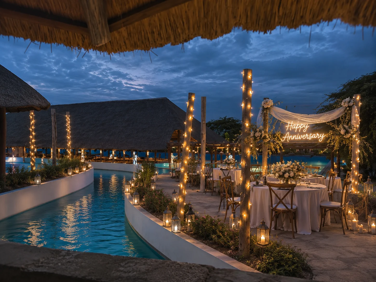 Ambiente romântico de aniversário com decoração luminosa