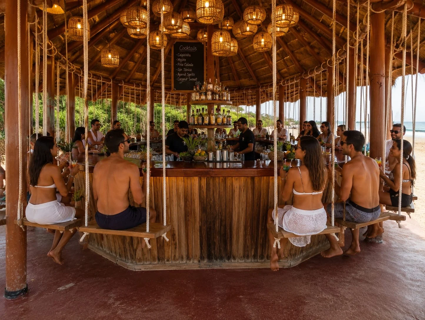 Área do bar com visitantes